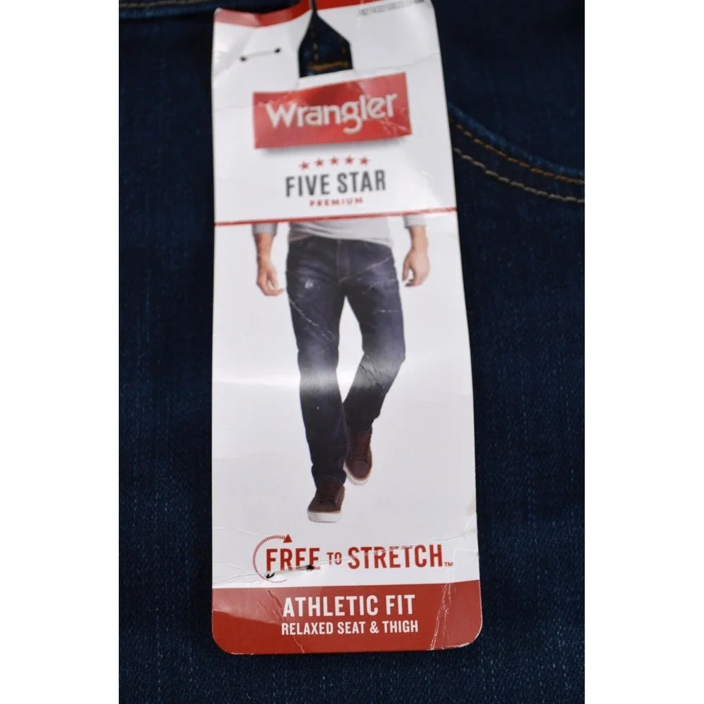 Wrangler Five Star Jeans Athletic Fit Blue Denim Jeans Mens 38x32 Dark Wash Nwts